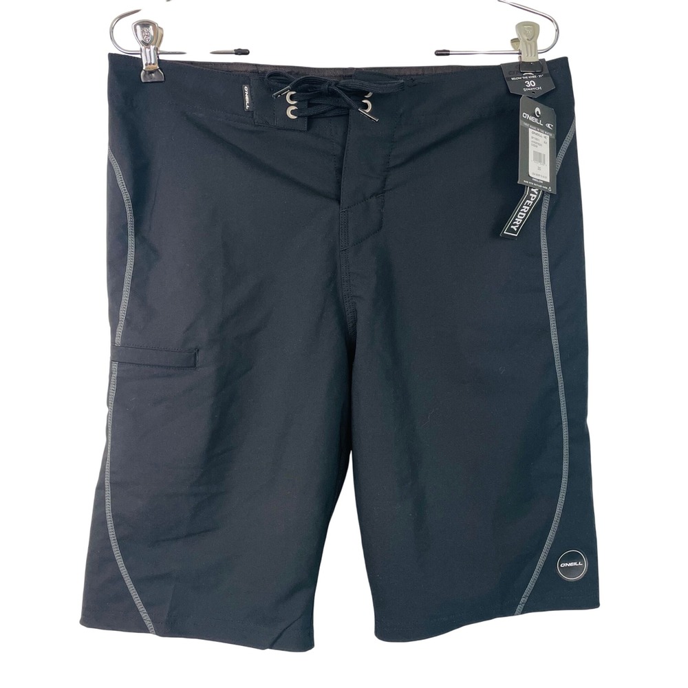 NWT O'Neill Hyperfreak Mens 30 Black Board Shorts Below Knee‎ Beach Surf Swim